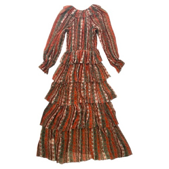DÔEN Marlanna Silk Chiffon Boho Maxi Dress, Brown/Orange, Size XS, NWT - Picture 9 of 15